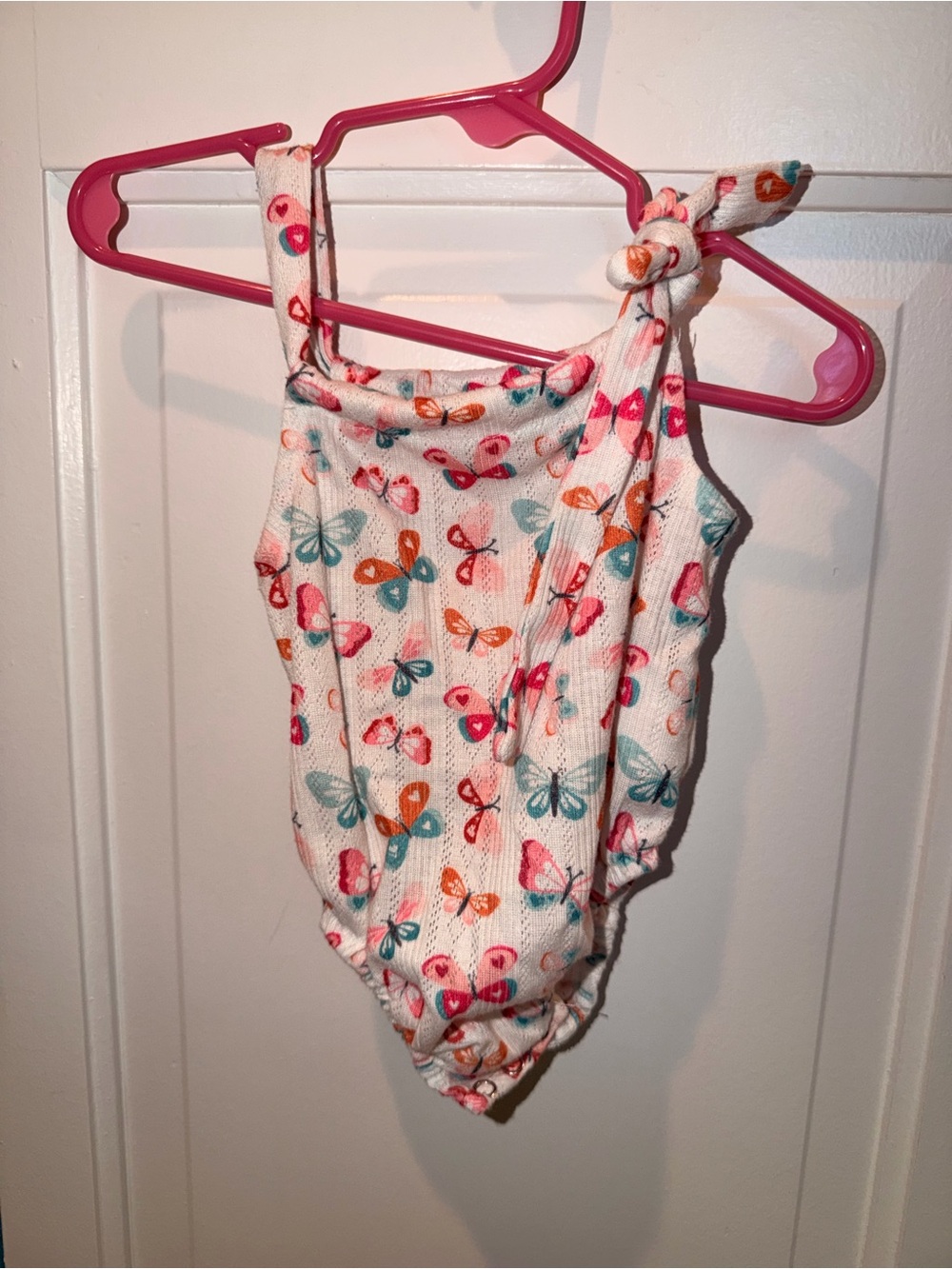 Girls White Butterfly Print One-Piece Swimsuit